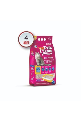 Bado Bebek Pudrası Kokulu Topaklanan İnce Taneli Bentonit Kedi Kumu 4x5 lt