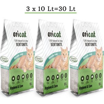Ericat Marsilya Sabunu Kokulu Topaklanan İnce Taneli Bentonit Kedi Kumu 30 lt