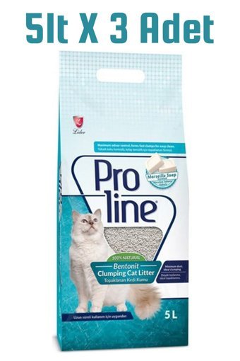 Proline Marsilya Sabunu Kokulu Topaklanan İnce Taneli Bentonit Kedi Kumu 3x5 lt