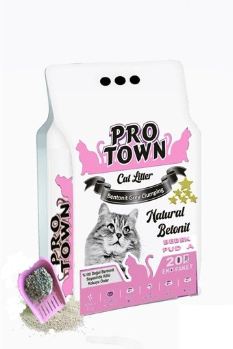 Pro Town Bebek Pudrası Kokulu Topaklanan İnce Taneli Bentonit Kedi Kumu 20 lt