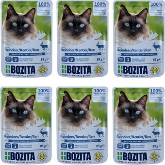Bozita Ren Geyikli Parça Etli Yaş Kedi Maması 6x85 gr