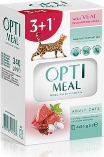 Optimeal Dana-Kızılcık Parça Etli Yaş Kedi Maması 4x85 gr