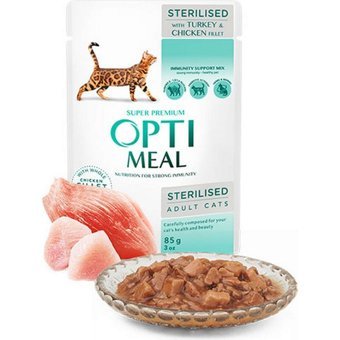 Optimeal Süper Premium Tavuk-Hindi Parça Etli Yaş Kedi Maması 85 gr