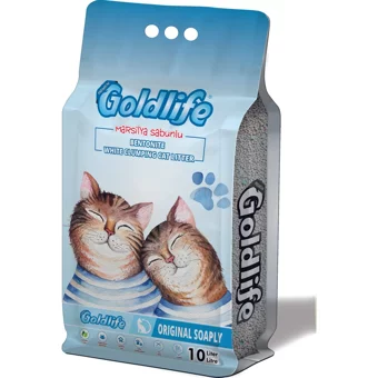 Goldlife Marsilya Sabunu Kokulu Topaklanan İnce Taneli Bentonit Kedi Kumu 2x10 lt