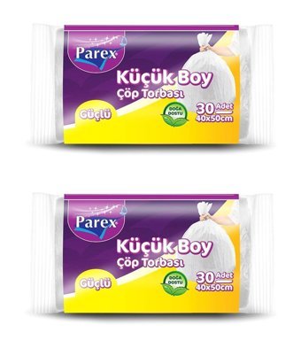 Parex Güçlü Şeffaf Büzgülü Küçük Boy 40x50 cm Çöp Poşeti 2x30 Adet