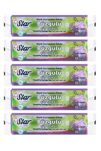 Star Plus Lavanta Kokulu Şeffaf Büzgülü Büyük Boy 65x70 cm Çöp Poşeti 5x10 Adet