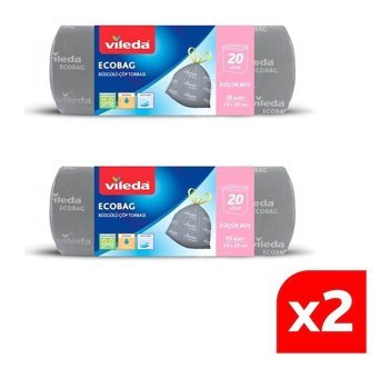 Vileda EcoBag Büzgülü Küçük Boy 45x55 cm Çöp Poşeti 2x15 Adet Gri