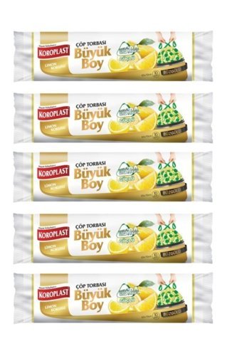 Koroplast Ekstra Güçlü Limonlu Kokulu Şeffaf Büzgülü Büyük Boy 65x70 cm Çöp Poşeti 5x10 Adet