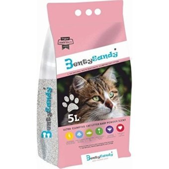 Benty Sandy Bebek Pudrası Kokulu Topaklanan İnce Taneli Bentonit Kedi Kumu 5 lt