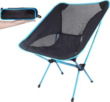 Funky Chairs Katlanır Kolsuz Siyah-Mavi Çantalı Yetişkin Kamp Sandalyesi