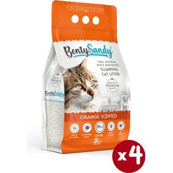 Benty Sandy Portakal Kokulu Topaklanan İnce Taneli Bentonit Kedi Kumu 4x5 lt