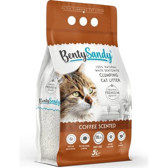Benty Sandy Kahve Kokulu Topaklanan İnce Taneli Bentonit Kedi Kumu 5 lt