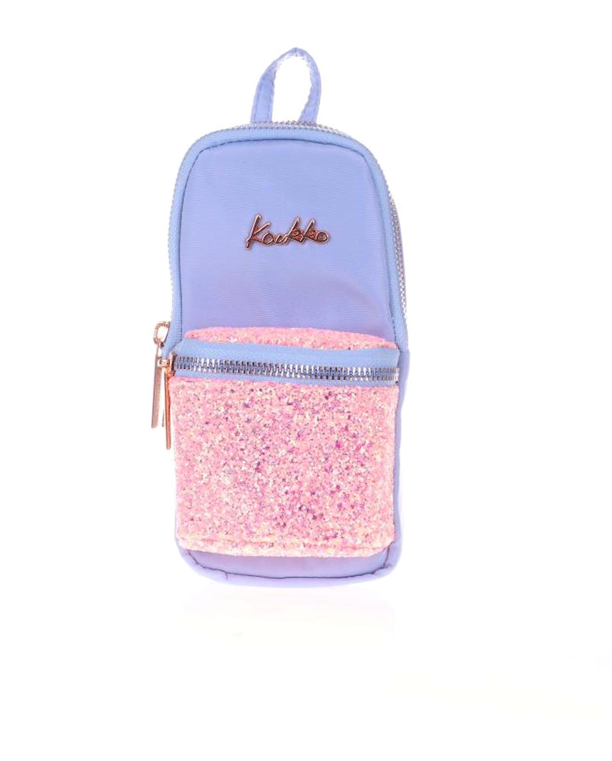 Kaukko K2468 Lila-Pembe Düz Bez Bölmeli Çift Gözlü Oval Cüzdan Kalemlik