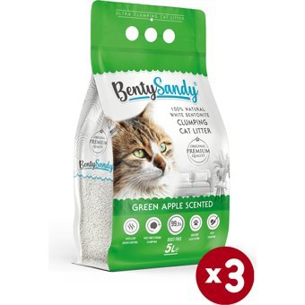 Benty Sandy Yeşil Elma Kokulu Topaklanan İnce Taneli Bentonit Kedi Kumu 3x5 lt