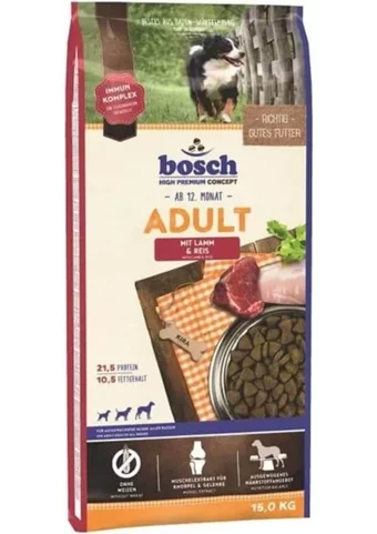 Bosch Pirinçli ve Kuzu Etli Tüm Irklar Yetişkin Kuru Köpek Maması 15 kg