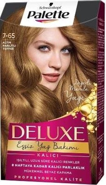 Palette Deluxe 7-65 Altın Parıltılı Toffee Krem Saç Boyası 24x50 ml