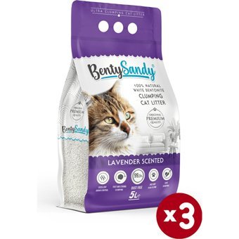Benty Sandy Lavanta Kokulu Topaklanan İnce Taneli Bentonit Kedi Kumu 3x5 lt