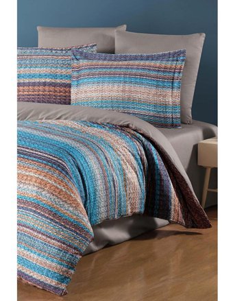 Varol Laura Home Triology Bambu 160x220 cm Lastikli Çizgili Tek Kişilik Nevresim Takımı Çok Renkli