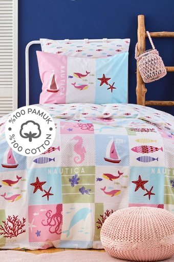 Nautica Home Kids Marine Pamuklu 160x220 cm Lastikli Baskılı Tek Kişilik Nevresim Takımı Çok Renkli