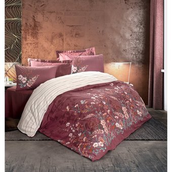 Cotton Box Pamuk 160x220 cm Lastikli Çiçekli Tek Kişilik Nevresim Takımı Bordo
