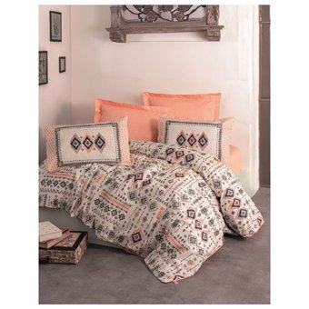 Cotton Box Pamuklu 160x220 cm Lastikli Etnik Tek Kişilik Nevresim Takımı Somon