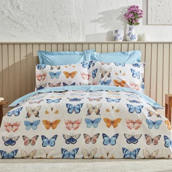 Karaca Home Pamuk 160x220 cm Lastikli Kelebekli Tek Kişilik Nevresim Takımı Lacivert