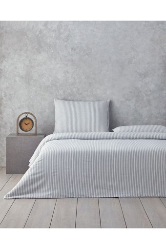 English Home Stitch Line Pamuklu 160x220 cm Lastikli Çizgili Tek Kişilik Nevresim Takımı Lacivert
