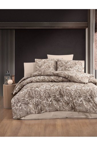 Pierre Cardin Sandra Pamuk 160x220 cm Lastikli Çiçekli Tek Kişilik Nevresim Takımı Kahve