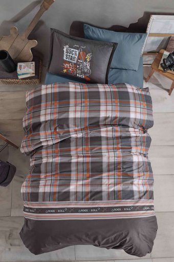 Clasy Rock Inroll Pamuk 160x220 cm Lastikli Tek Kişilik Nevresim Takımı Gri