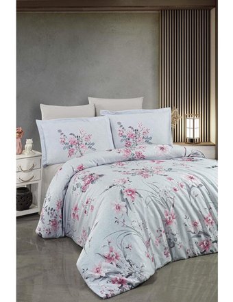 Varol Laura Home Grande Bambu 160x220 cm Lastikli Çiçekli Tek Kişilik Nevresim Takımı Mavi