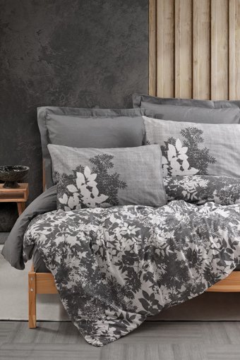 Cotton Box Dual Pamuklu 160x220 cm Lastikli Çiçekli Tek Kişilik Nevresim Takımı Antrasit