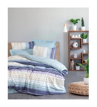 Cotton Box Line Pamuk 160x220 cm Lastikli Çizgili Tek Kişilik Nevresim Takımı Mint