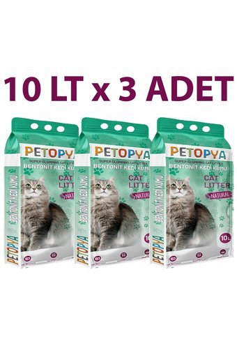 Petopya Kokusuz Topaklanan İnce Taneli Aktif Karbonlu Bentonit Kedi Kumu 3x10 lt