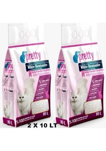 Pretty Bebek Pudrası Kokulu Topaklanan İnce Taneli Bentonit Kedi Kumu 2x10 lt
