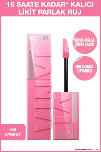 Maybelline New York Super Stay Vınyl Ink 155 Upbeat Kalıcı Parlak Likit Fırçalı Ruj