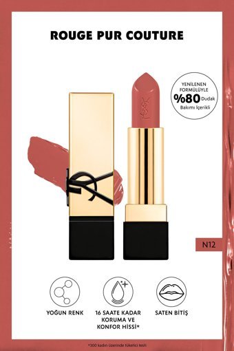 Yves Saint Laurent Rouge Pur Couture 12 Kalıcı Saten Krem Lipstick Ruj