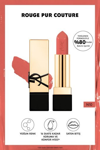 Yves Saint Laurent Rouge Pur Couture 10 Kalıcı Saten Krem Lipstick Ruj