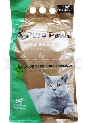 Pure Paws Aloe Vera Kokulu Topaklanan İnce Taneli Bentonit Kedi Kumu 5 lt