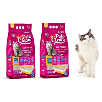 Bado Bebek Pudrası Kokulu Topaklanan İnce Taneli Bentonit Kedi Kumu 2x5 lt