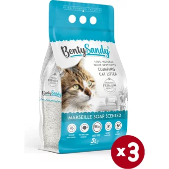 Benty Sandy Marsilya Sabunu Kokulu Topaklanan İnce Taneli Bentonit Kedi Kumu 3x5 lt