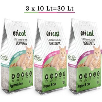 Ericat Mix 3'lü Karışık Topaklanan İnce Taneli Bentonit Kedi Kumu 30 lt