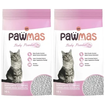 Pawmas Bebek Pudrası Kokulu Topaklanan İnce Taneli Bentonit Kedi Kumu 2x10 lt