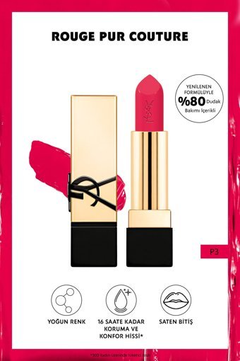 Yves Saint Laurent Rouge Pur Couture P3 Kalıcı Saten Krem Lipstick Ruj
