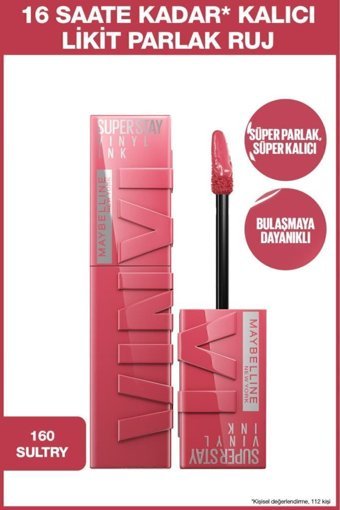 Maybelline New York Super Stay Vınyl Ink 160 Sultry Kalıcı Parlak Likit Fırçalı Ruj