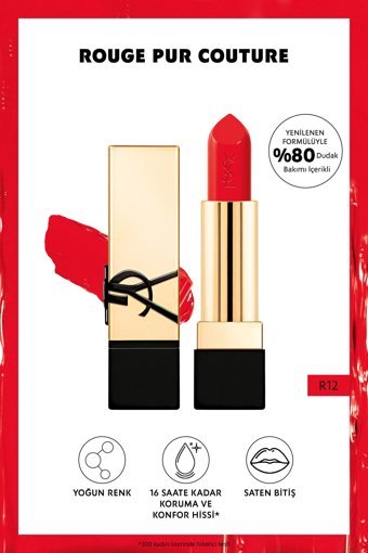 Yves Saint Laurent Rouge Pur Couture R12 Kalıcı Saten Krem Lipstick Ruj