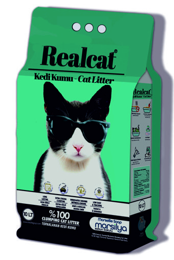 Real Cat Marsilya Sabunu Kokulu Topaklanan İnce Taneli Bentonit Kedi Kumu 20 lt