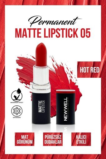 New Well Permanent Matte 5 Hot Red Kalıcı Mat Krem Lipstick Ruj