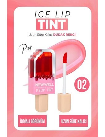 New Well Ice Lip Tint 2 Pink Parlak Likit Fırçalı Ruj