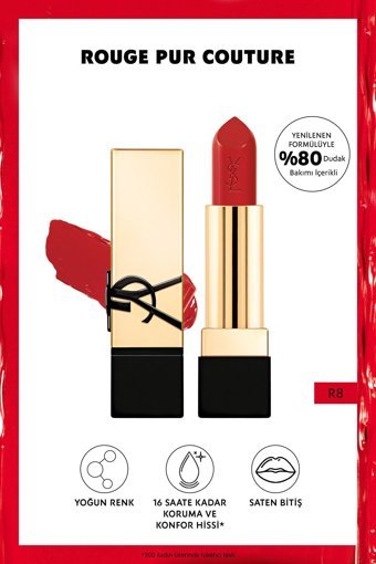 Yves Saint Laurent Rouge Pur Couture R8 Kalıcı Saten Krem Lipstick Ruj