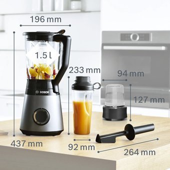 Bosch MMB6177S 1500 ml Plastik Hazneli Çift Bıçaklı Tekli Sürahili Blender Gri